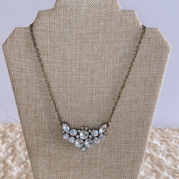 J. Crew Jewelry - J. Crew Vintage Cubic Zirconia Clustered Brass Tone Statement Necklace